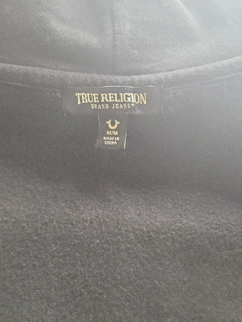 True Religion Black Hoodie with Gold Logo Tag